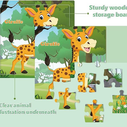 Puzzles for Kids Ages 3-5, 16 Piece Colorful Wooden Puzzles for Toddler Children Learning Educational Toys for Boys and Girls (9 Puzzles)