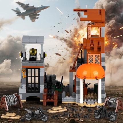 Finger Rock Military Base Building Block Set, WW2 Army War Accessories Kits, Defence Base Guard Tower Guns Weapons Building Block Toy for Teens 14+