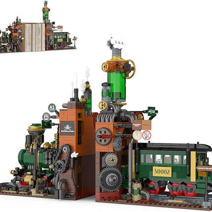 NUTCRACKER Retro Steam Train Building Set, 2 in 1 Medieval Train Station Building Model, Train Book Ends Bookshelf DIY Toy Building Set, Easter Birthday Gift for Adults Boys Girls (1379 Pieces)