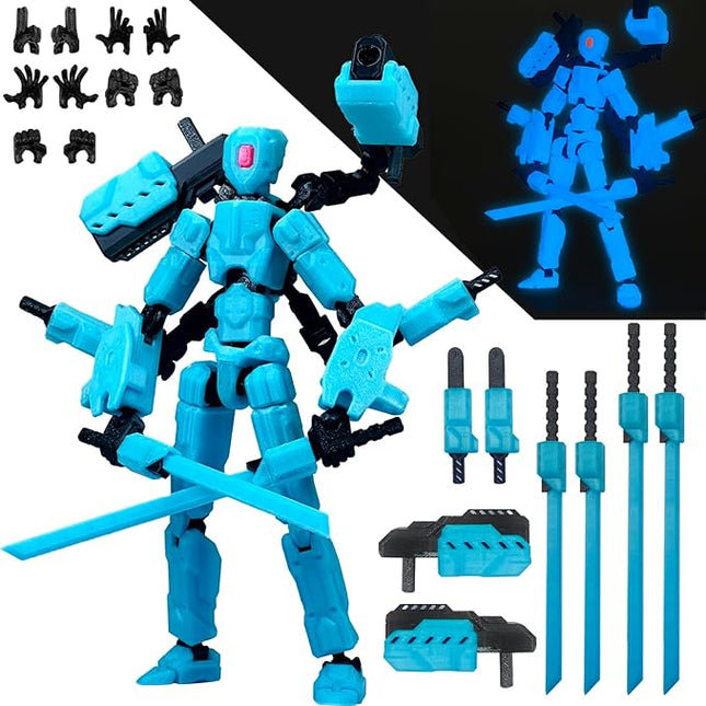 (Assembly Completed) 8 inch T13 Action Figure Set,T 13 Action Figure Multi-Articular Mobile Robot Nova T-13,Desktop Decorations for Game Lovers Toys (Luminous Blue)