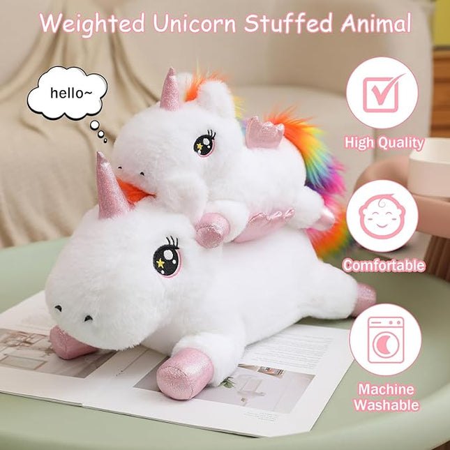 SQEQE Weighted Unicorn Plush, Weighted Unicorn Stuffed Animal, Cute Plushies Soft Pillow Toy Gift for Kids Adults 13.8 Inch, 1.6 Lbs