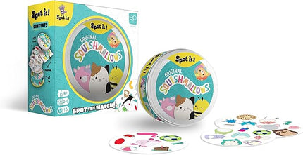 Spot It! Squishmallows | Fun Card Game for Kids and Adults | Featuring Mila The Elephant or Cailey The Pink Crab and More | Licensed Squishmallows Game