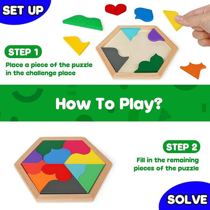 Skrtuan 5 Pack Wooden Puzzles Set - STEM Montessori Educational Board Games and Logic Traning Brain Teaser Geometric Shapes Tangram Puzzle Games for Kids Ages 3+