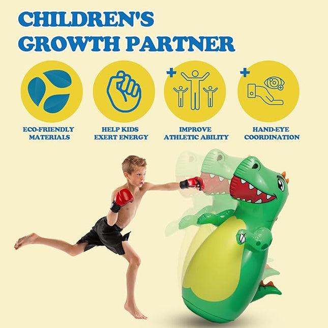 Inflatable Dino Punching Bag for Kids - Durable Bop Bag Toy With Instant Bounce Back, Dinosaur Toys for Ages 3-7, Great for Boys and Girls (47" Tall)