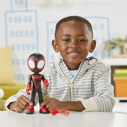 Spidey and His Amazing Friends 9-inch Supersized Miles Morales: Spider-Man Action Figure with Poseable Head and Arms, Web Accessory, for Kids Ages 3 and Up