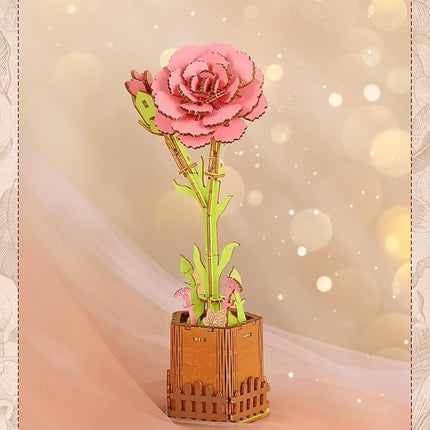 3D Carnation Wooden Puzzles for Adults, DIY Carnation Wooden Flower Craft Kit, Mother's Day Valentine's Day, Home Decor Gift for Women/Men .(3.81 * 3.19 * 8.86in 90PCS)