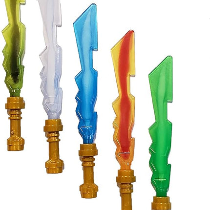 2013 LEGO Ninjago Ninja Elemental Blades - Custom Assortment of 5 Elemental Blades with Pearl Gold Hilts - Earth, Fire, Ice, Lightning and One for Lloyd The Green Ninja