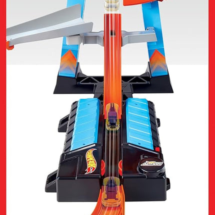Hot Wheels Sky Crash Tower Track Set, 2.5+ ft / 83 cm High with Motorized Booster, Orange Track & 1 Hot Wheels Vehicle, Race Multiple Cars, Gift for Kids 5 to 10 Years Old & Up