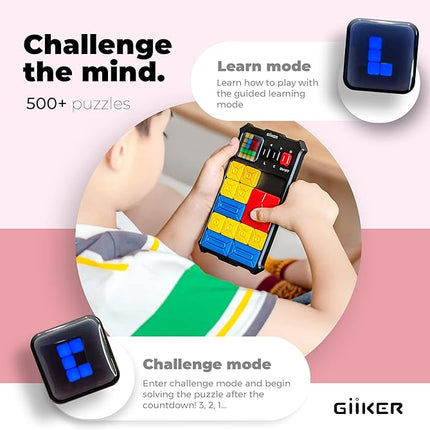 GiiKER Super Slide Puzzle Games, Original 500+ Challenges Brain Teaser Puzzle, Toys for Kids, Travel Games Birthday Gifts Easter Basket Stuffers for Boys Girls, Activities for Road Trips-Baby Pink