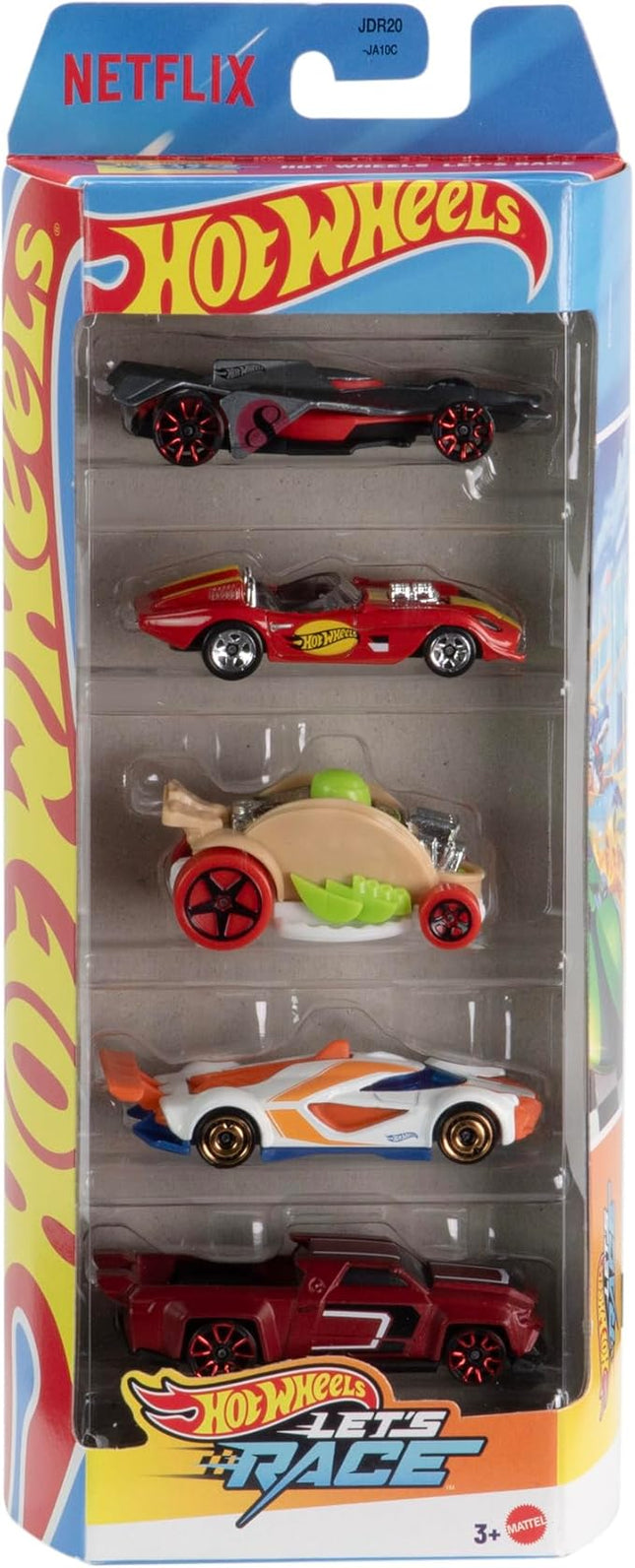 Hot Wheels Toy Cars, Set of 5 1:64 Scale Die-Cast Cars Featured in The Kids Animated Netflix Series Let’s Race