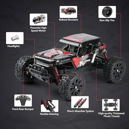 1:14 Remote Control Car for Kids, 2.4GHz Remote Control Trucks for Boys 8-12, Assembled RC Monster Truck RC Cars with 2 2S Rechargeable Batteries, All Terrain Off-Road RC Truck for Boys Girls