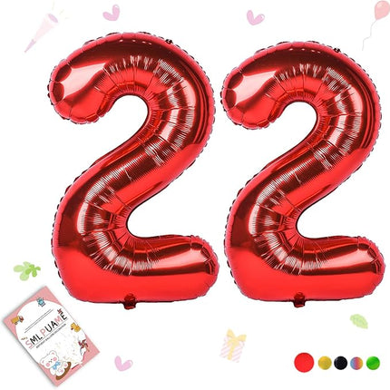 Smlpuame 40 inch Number Balloon 0-9 Red Large Number 22 Balloons,Digital Balloons for Birthday Party Celebration Decorations Supplies, Helium Foil Number Balloons for Wedding Anniversary