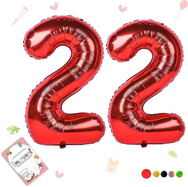 Smlpuame 40 inch Number Balloon 0-9 Red Large Number 22 Balloons,Digital Balloons for Birthday Party Celebration Decorations Supplies, Helium Foil Number Balloons for Wedding Anniversary