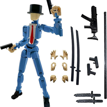 3D Printed 5.54-inch Multi-Jointed Action Figures Dummy13, Full Body Mechanical Movable Toy, Multiple Accessories, Hand Painted Figure, Desk Decoration, Creative Gifts (Y-Blue Gentleman)