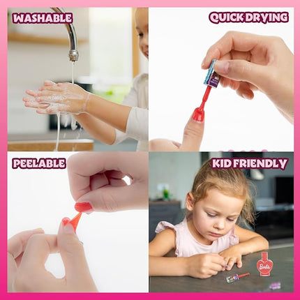 Townley Girl Barbie Movie 18 Piece Set Kids Water-Based Nail Polish Set, Includes Nail Polish, Nail Gems, Nail File for Age 3+, Parties Birthday