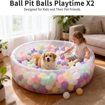Ball Pit Balls Pack of 100 200 500 - Star and Round Set BPA Free Phthalate Free Non-Toxic Crush Proof Play Balls Soft Plastic Balls for Toddlers Baby Kids Birthday Pool Tent Party