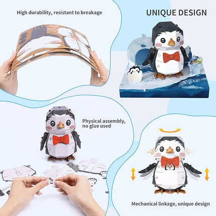 3D Paper Puzzle Model Kit for Adults & Kids Ages 8+,STEM Educational DIY Assembly Toy,Eco-Friendly Craft Gift for Home Decoration, Birthday Children's Day Gifts(Penguin)