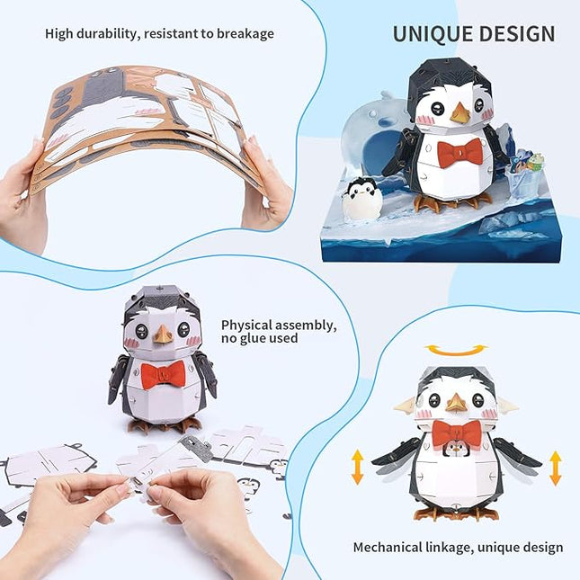 3D Paper Puzzle Model Kit for Adults & Kids Ages 8+,STEM Educational DIY Assembly Toy,Eco-Friendly Craft Gift for Home Decoration, Birthday Children's Day Gifts(Penguin)