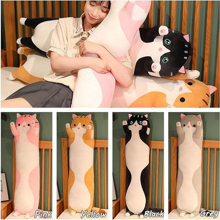 Long Cat Plush Pillow Soft Cat Hugging Pillow Stuffed Animal Pillow Cute Kitty Sleeping Throw Pillow Gift for Kids(90cm/35.43inch,Black