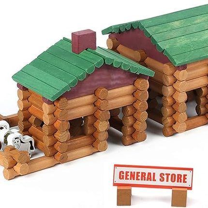 Wondertoys 170 Pieces Wood Logs Set Ages 3+, Classic Building Log Toys for Boy, Creative Construction Engineering Educational Gifts