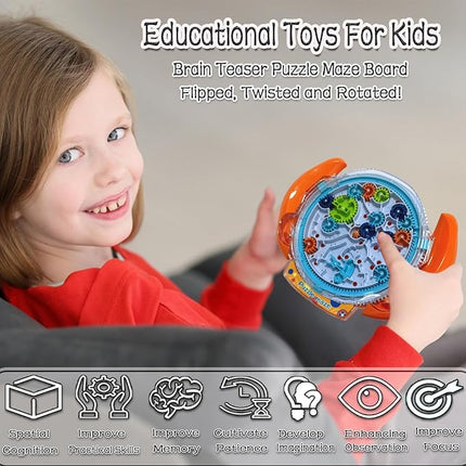 JRD&BS WINL The Ultimate Mind Puzzles for Ages 8-10 Challenge 3D Maze Game Brain Teaser Puzzles Toys for Children Teens and Adult Fun Travel Game for Kids Toys Labyrinth Game Marble Maze (Orange)