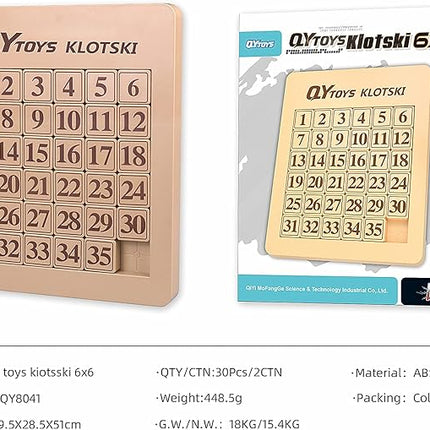 LiangCuber QY Toys 6x6 Klotski Puzzle Magnetic Sliding Number Puzzle ABS Brain Teasers Toy Tangram Jigsaw Intelligence (35-Digit Version)
