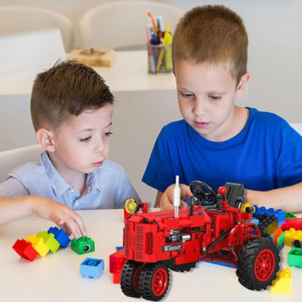 Classic Building Blocks 1/12 Red Tractor Farm Toy Building Set Gift for Kids Ages 6 7 8 9 10 11 12 Includes Shifting Structure, Steering Structure Features (Classic Edition)
