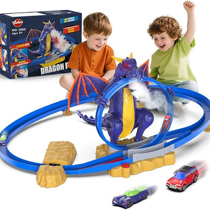 VATOS Dragon Slot Track Cars Set Toys - Racing Car Toy with Light & Spray, 4-7 Years Old Boy Girls Toys, Activity Indoor Kids Track Race Car Gifts