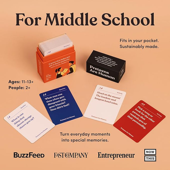 Preteens are Human | 140 Conversation Cards to Help You Get to Know Preteens | Card Game for Middle School Preteens | Designed by Experts for Grades 6-8 | Ages 11-13+