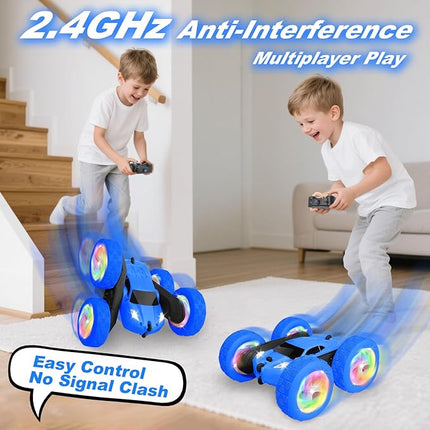 Remote Control Car, Outdoor Toys RC Cars for Kids Ages 6-12, 4WD Double Sided Stunt Vehicle with Upgraded USB-C Modular Batteries, 5 6 7 8 9 10+ Year Old Boy Birthday Blue