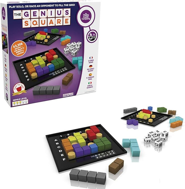 The Genius Square from The Happy Puzzle Company – Game of The Year Award Winner, 60000+ Solutions STEM Puzzle Game. Roll Dice, Race Your Opponent to Fill Grid with Different Shapes!