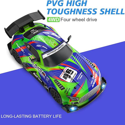 Drift RC Car for Electric Toy Car Hobby Racing Car Toys with Controller,1:24 4WD High Speed RC Drift Cars with LED Lights,Drifting Tires＆Two Batteries,Christ.mas Gift for Adults & Kids