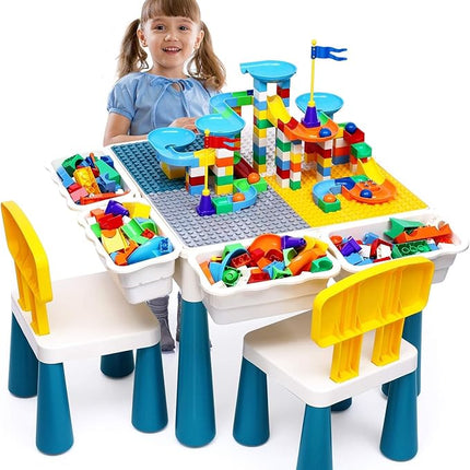 OCATO Kids Activity Table Toddlers Kids Table and Chair Set with 152Pcs Large Marble Run Building Blocks All in One Kid Play Water Tables Sand Tables, STEM Toys for Boys Girls 3 4 5 6 Year Old