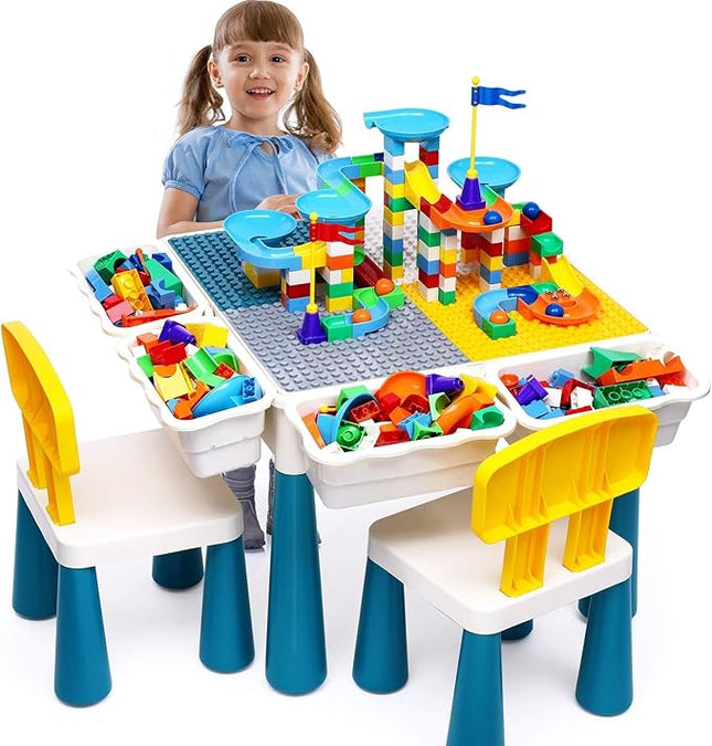 OCATO Kids Activity Table Toddlers Kids Table and Chair Set with 152Pcs Large Marble Run Building Blocks All in One Kid Play Water Tables Sand Tables, STEM Toys for Boys Girls 3 4 5 6 Year Old