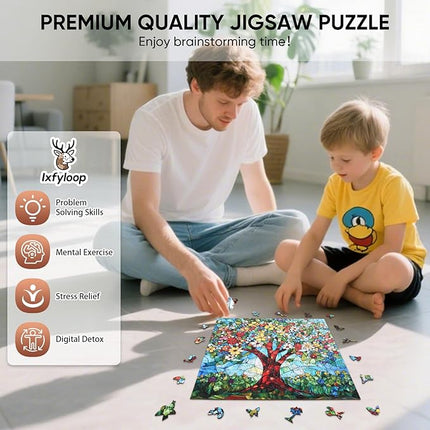 Wooden Puzzles for Adults, Glass Tree of Life Jigsaw Puzzles, 213 Pieces Adults Puzzles, Gifts for Puzzle Lover, Family Brain Game, 12.2x12.2 inch