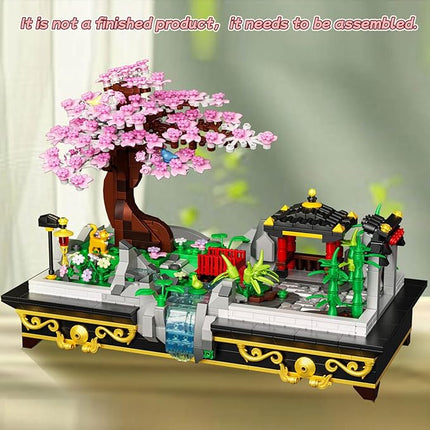 Cherry Blossom Tree Building Set Japanese Sakura Bonsai Block, Flowers House Mini Bricks Building Kit, Home Office Decoration, Creative Toys Gift for Adults Teens Children Kids 8+, 1008 pcs