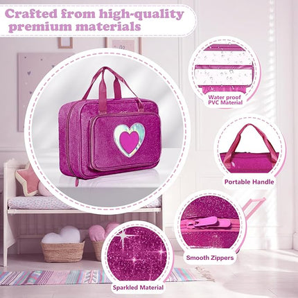 Carrying Case Compatible with Barbie Dolls 12-Inch, Storage Organizer with Handle Holds up to 6 Dolls,Multiple Pockets for Accessories,Toy Storage Box, lavender,Bag Only (magenta)