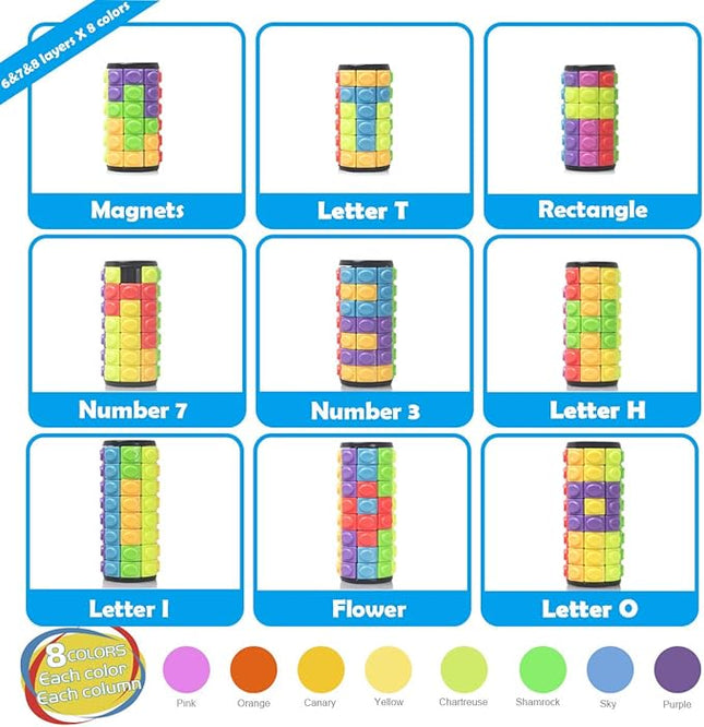 R.Y.TOYS Rotate and Slide Puzzle-Design Patent,Fidget Toys(Restore Order/Create Patterns) 8 Colors,6, 7 and 8 Layers-Detach Piece for Quick Play,Brain Teaser,Sensory Toys,Easter Basket Stuffers