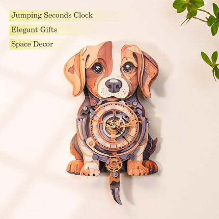 3D Wooden Puzzles for Adults Beagle Clock - Model Building Kit for Men Women Clock Puzzle Creative Craft Gift Home Deco for DIY Enthusiasts, Brain Teaser Building Set for Adults