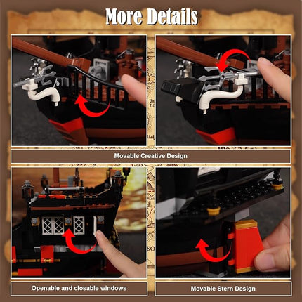 Toy Building Block Set, Pirate Ship Regular Size Brick Model Kit, Creative Ship Building Construction, Christmas Birthday Gift for Adult Teens Children Kids Boys Girls 8+ 968pcs