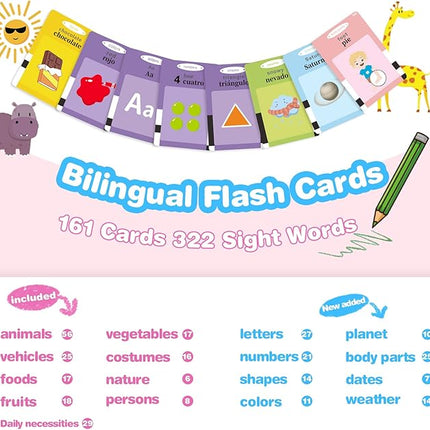 161 Cards Spanish Flash Cards for Kids,Bilingual Flash Cards for Toddler/Beginning - ABC,Numbers,Colors,Shapes Español/English Talking Flash Cards for Preschool,Kindergarten,Ages 1-8