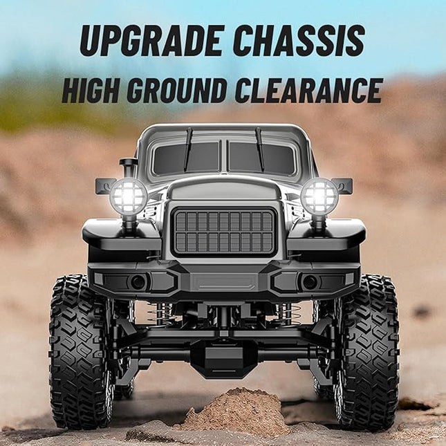 1:18 Scale All Terrain Remote Control Car, 2.4 GHz 4WD RC Rock Crawler with LED Lights, 12KPH Off-Road Pickup Truck Vehicle Toys RTR Gift for Adults