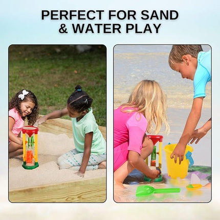Liberty Imports Double Sand & Water Wheel Tower Beach Toy Set w/Built-in Funnel, Sieve, Bucket, Shovel, Rake, Animal Molds for Kids, Toddlers Play