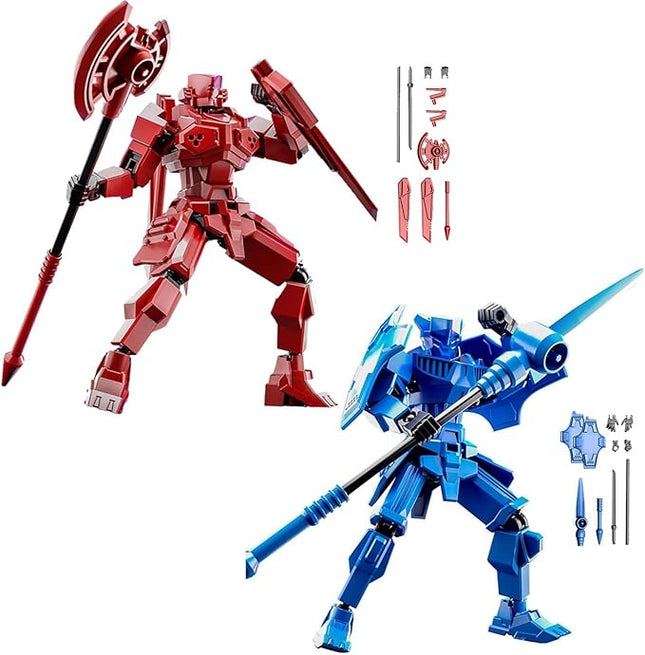 WEAREWE 2 Set DIY 3D Printed Action Figures Set 13 Luck 13 Action Figure Multi-Jointed Movable Mech Doll Robot(Red-Blue)