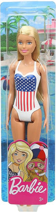 Barbie GPB17 Beach Blonde Doll One-Piece Swimsuit with American Flag Inspired Design for Children Toy