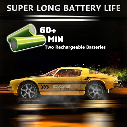 Remote Control Car RC Drift Car 2.4GHz 1:24 4WD 15KM/H High Speed Racing Sport Car with LED Lights Drifting Tire Racing Sport Toy for Adults Boys Girls Kids Gift 2Pcs Rechargeable Batteries