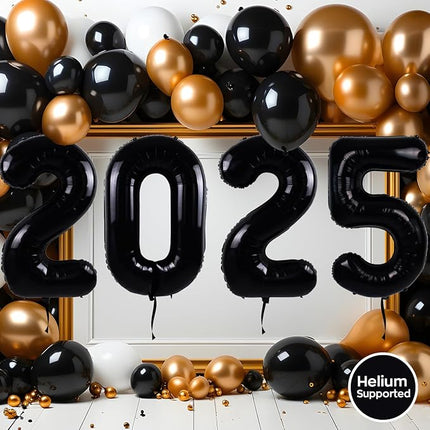 Smlpuame 40 Inch Number 2 Balloons Black, 4pcs Huge Foil Balloon Numbers 2 0 2 5 for 2nd 5th 20th 25th 50th Birthday Anniversary Graduation Class of 2025 Party Decorations Supplies