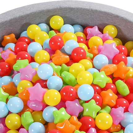 Ball Pit Balls Pack of 100 200 500 - Star and Round Set BPA Free Phthalate Free Non-Toxic Crush Proof Play Balls Soft Plastic Balls for Toddlers Baby Kids Birthday Pool Tent Party