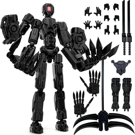 5.5Inch T13 Action Figure Assembly Completed, T13 3D Printed Action Figure Multi-Jointed Movable Robot Set,Collectors Desktop Decorations for Game Lovers Toys (Black)