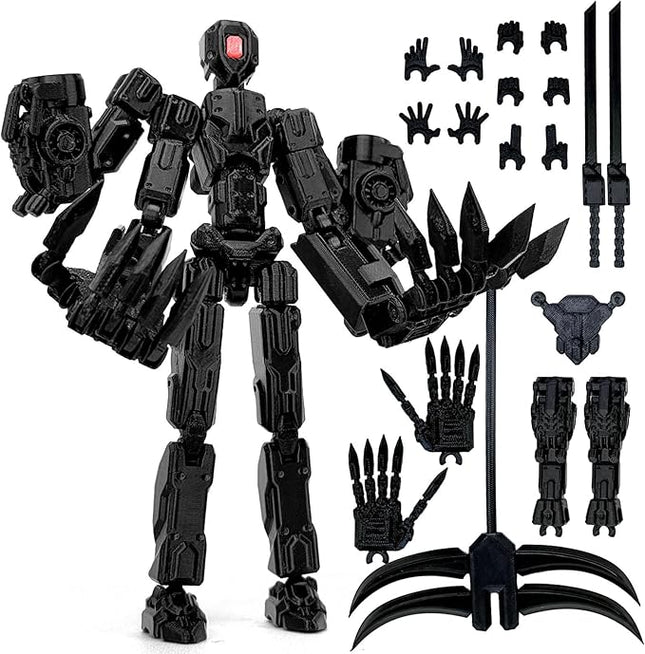 5.5Inch T13 Action Figure Assembly Completed, T13 3D Printed Action Figure Multi-Jointed Movable Robot Set,Collectors Desktop Decorations for Game Lovers Toys (Black)